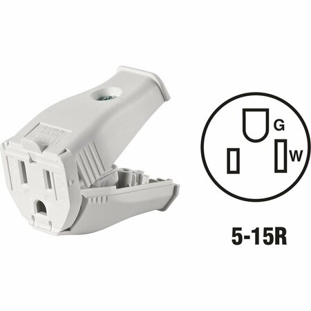 LEVITON 15A 125V 3-Wire 2-Pole Clamp Tight Cord Connector, White 002-3W102-0WH